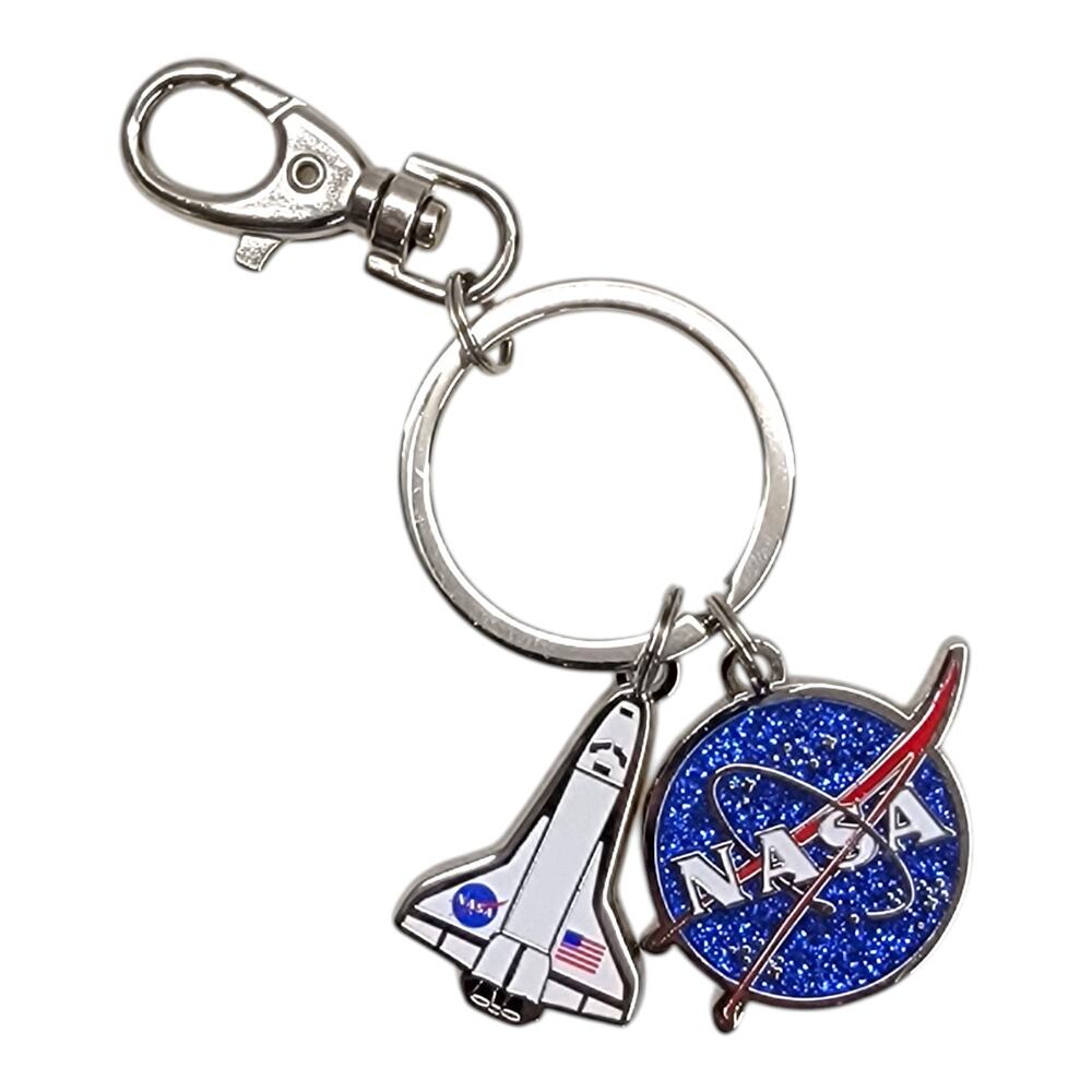 NASA Kennedy Space Center Keychain Space Shuttle Blue Glitter Key Ring Clip